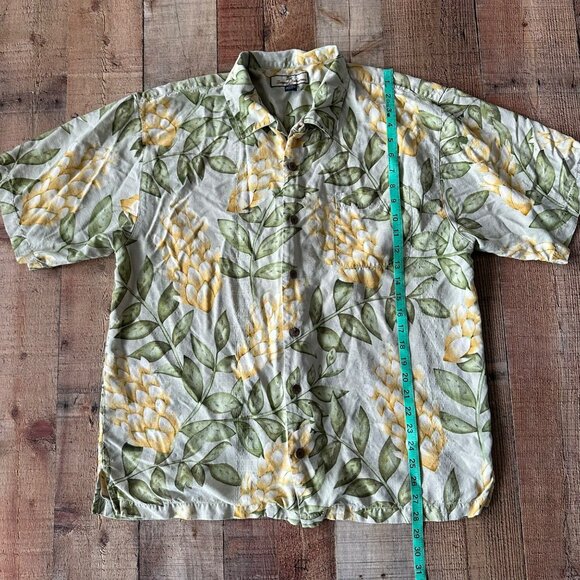 Tommy Bahama Mens Hawaiian Shirt Yellow Floral Print Short Sleeve 100% Silk - L - Picture 3 of 5